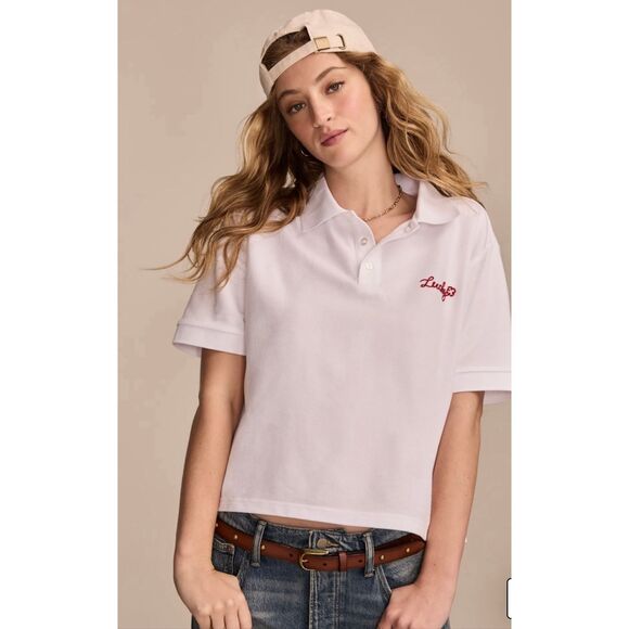 Lucky Brand White Short Sleeve Polo Shirt Size Small New - Picture 1 of 5